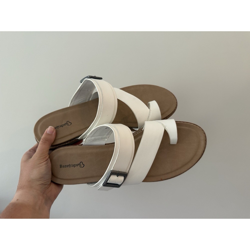 White Leather Strap Baretraps Sandals Size 11